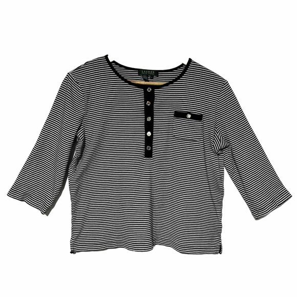 Lauren Ralph Lauren Tops - Lauren Ralph Lauren Nautical Womens Striped Shirt Top Large Black/White Stripe